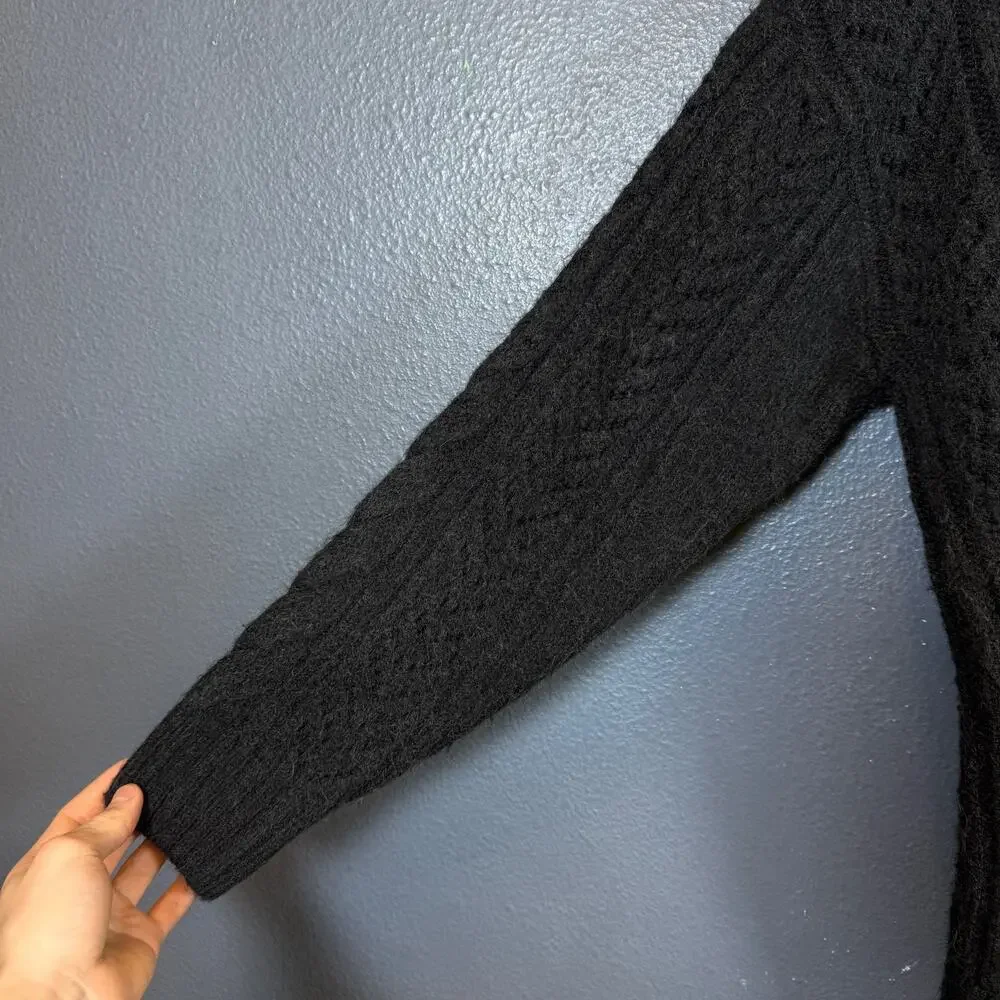 Anthropologie M women’s black classic Pointelle Cardigan knitted sweater